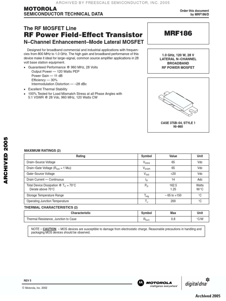 MRF186 Motorola | PDF | Field Effect Transistor | Mosfet
