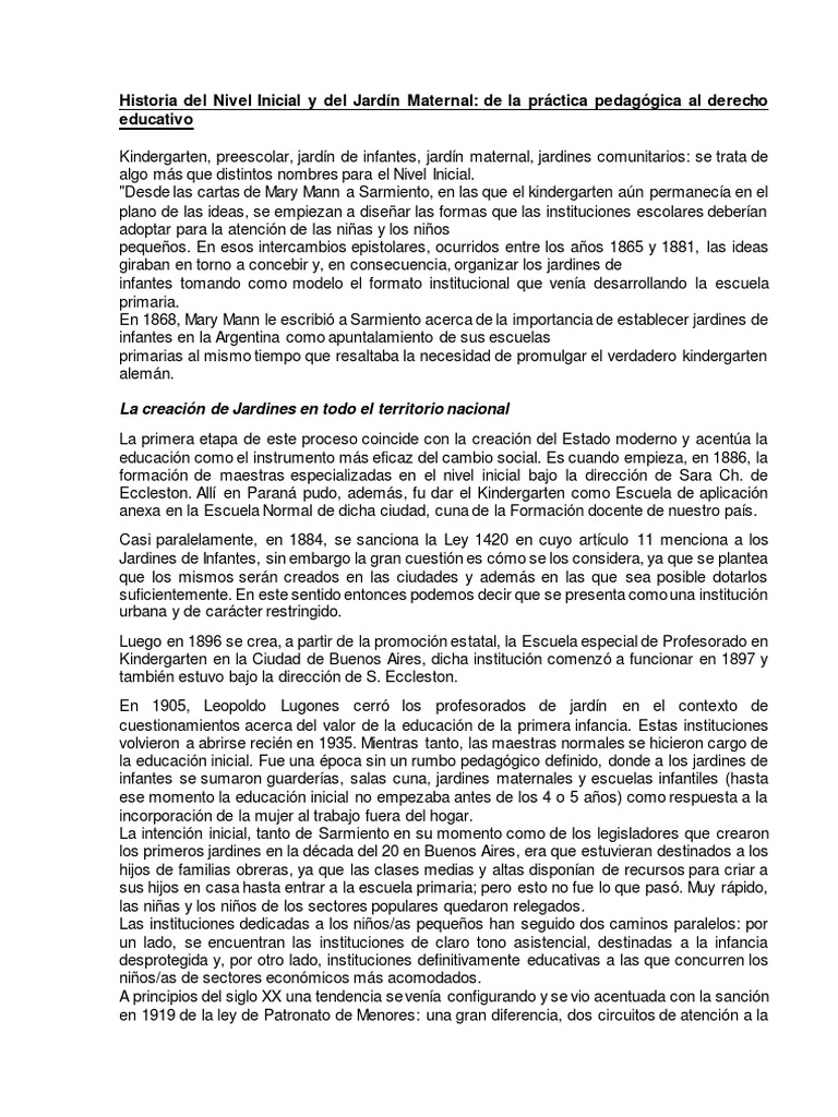 Historia del Jardín Maternal en Argentina | PDF | Educación de la ...