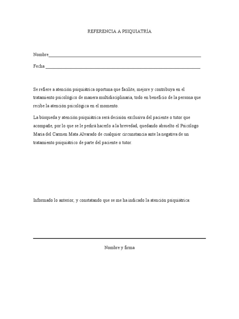 Referencia a Psiquiatría para Pacientes | PDF