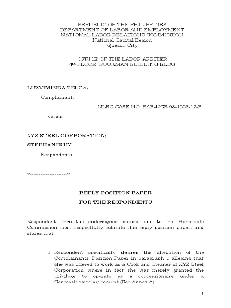 Reply Position Paper in Labor Case | PDF | Affidavit | Employment