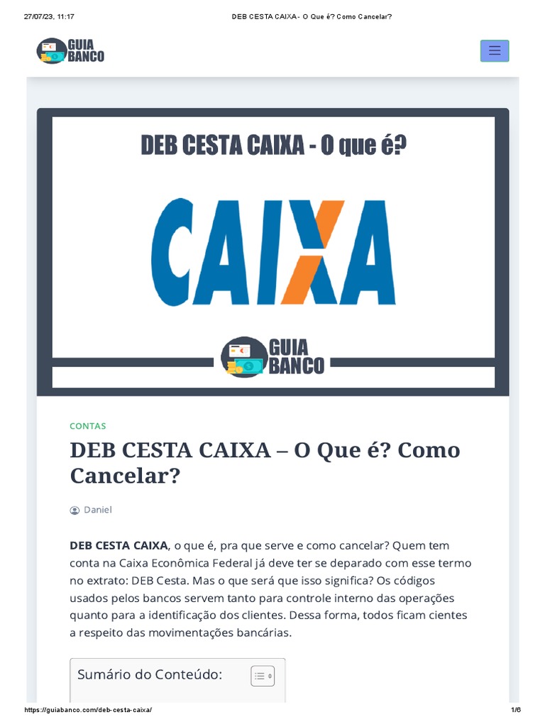 DEB CESTA CAIXA - O Que É - Como Cancelar | PDF | Cheque (banco ...