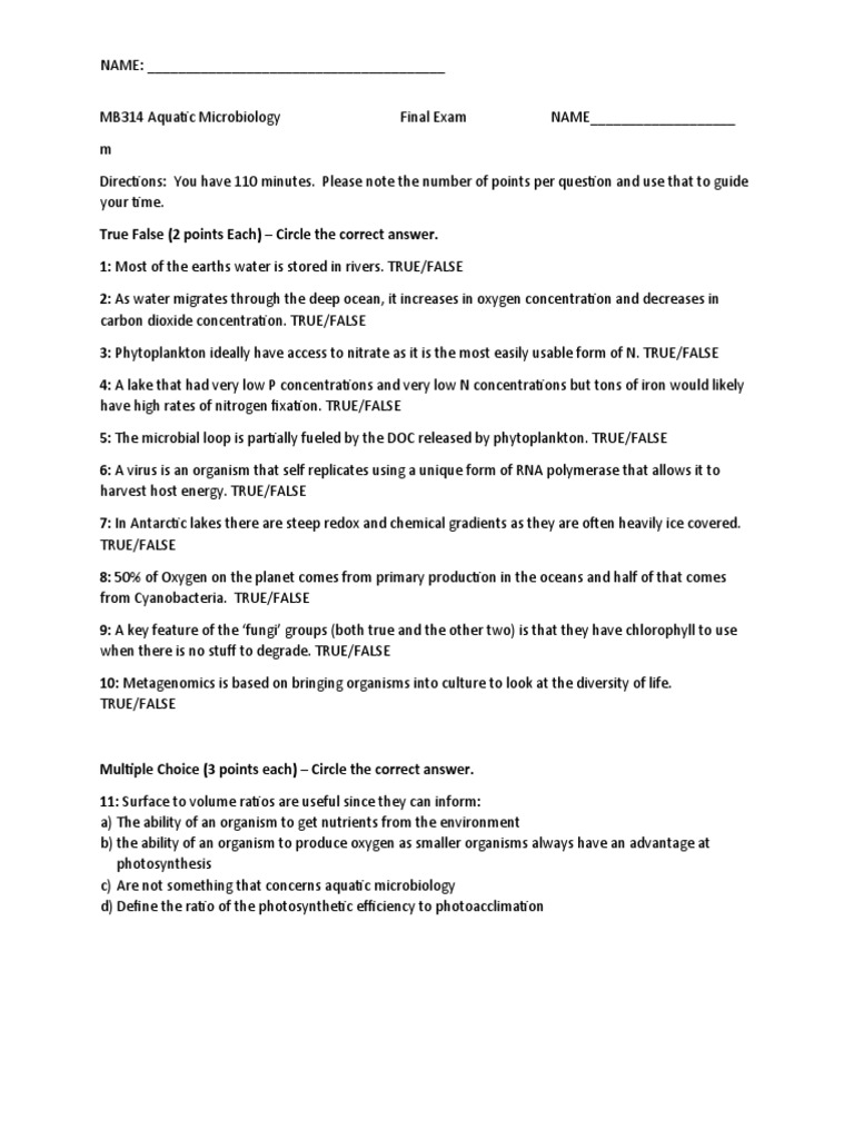 Aquatic Microbiology Final Pdf Phytoplankton Oceans