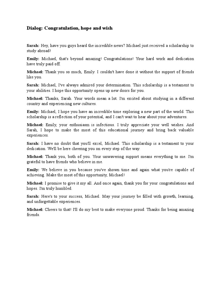 Dialog Congratulation and Hope | PDF | Social Science | Wellness