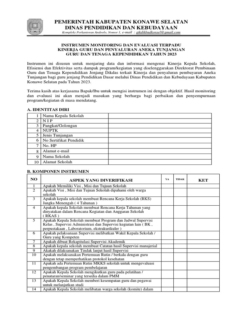 Instrumen Monev Kepsek | PDF | Bisnis | Seni