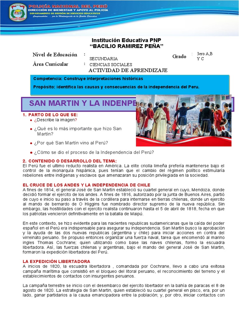 SAN MARTIN Y LA INDEPENDENCIA Hecho | PDF | Perú | América del Sur