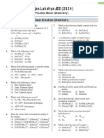 Coordination Chemistry - Practice Sheet - Lakshya JEE 2024