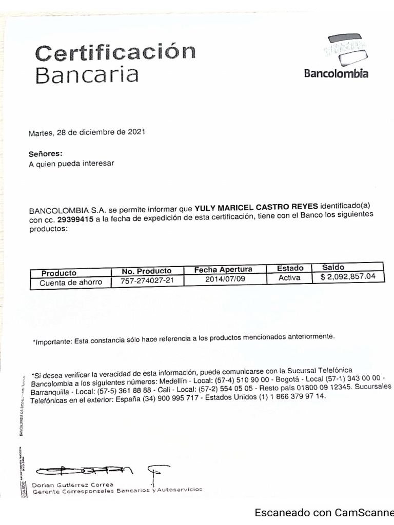 Certificado Banco | PDF