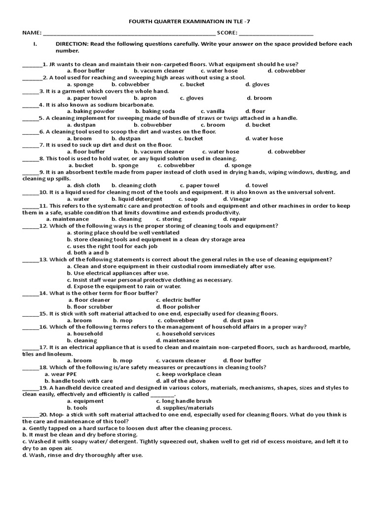 Fourth Quarter Examination in Tle PDF