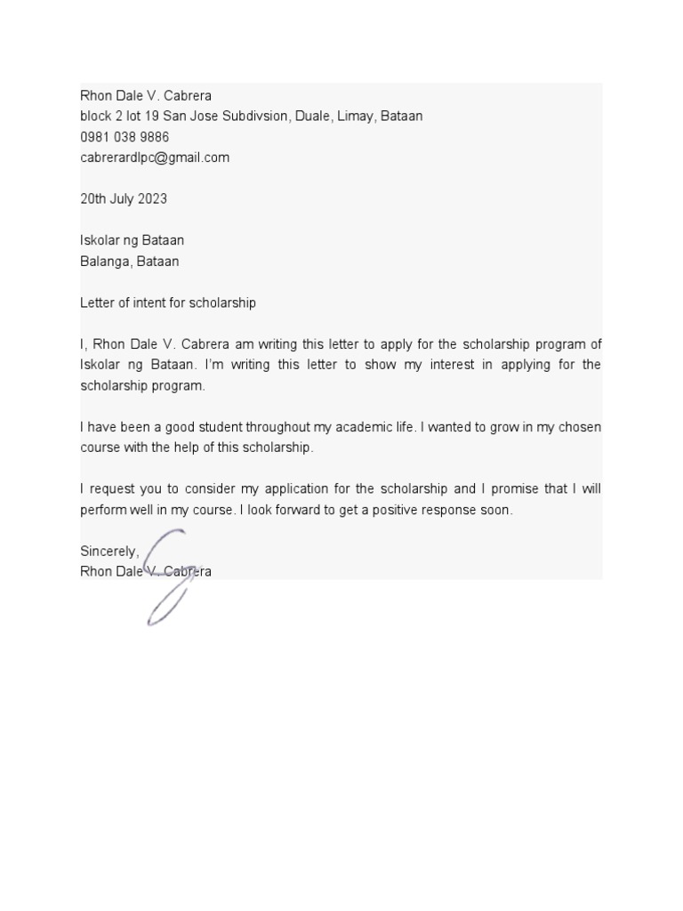 Iskolar NG Bataan Letter of Intent | PDF