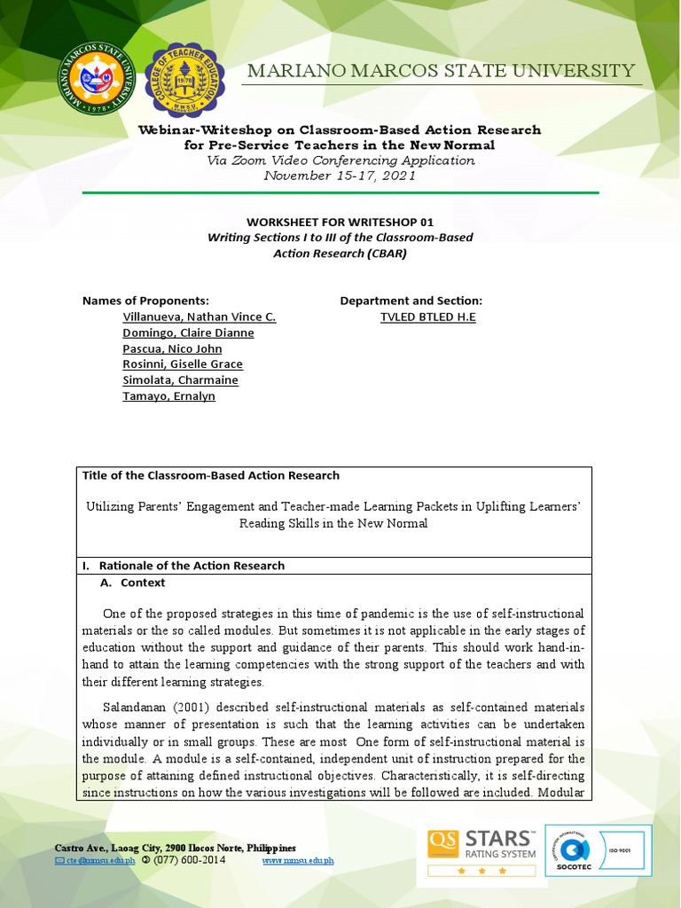 Writeshop on Action Research for Teachers | PDF | Learning | Cognition