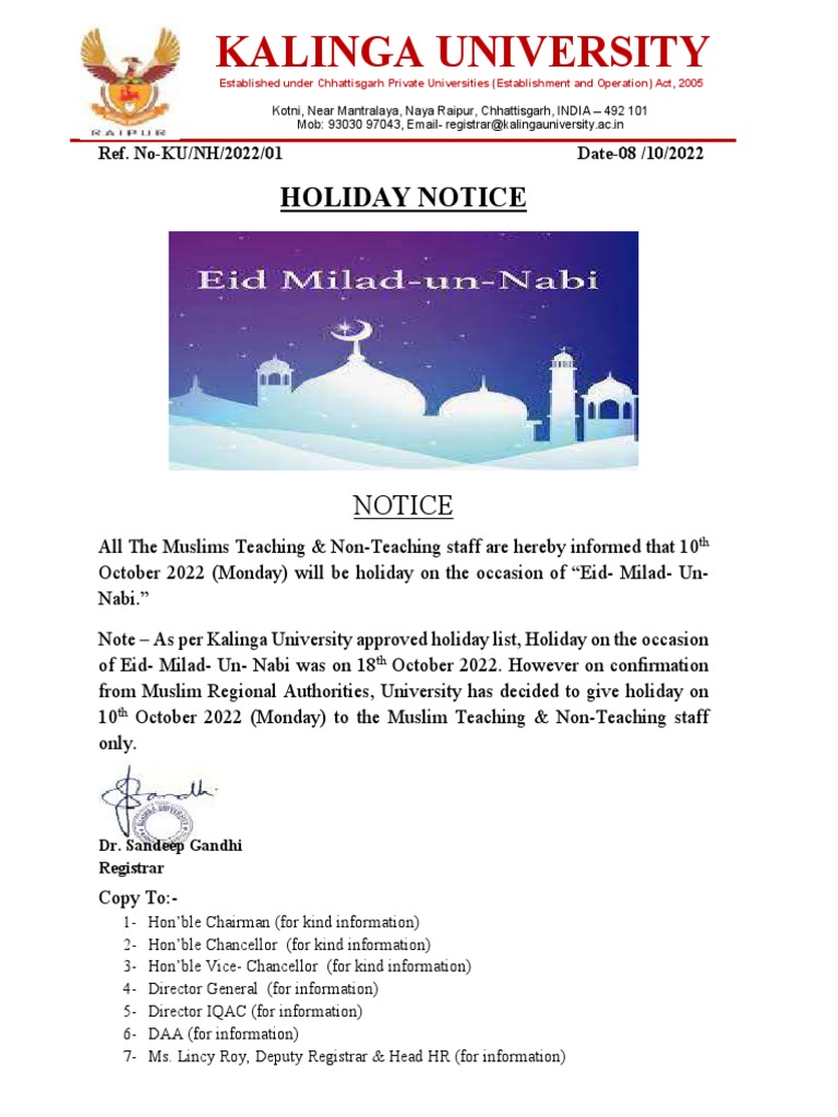 01 Notice For Eid Milad Un Nabi Holiday PDF