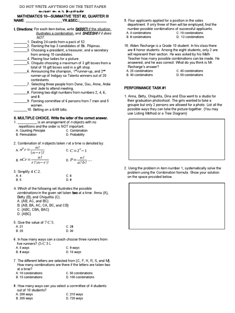 Summative Test #2 | PDF | Mathematics