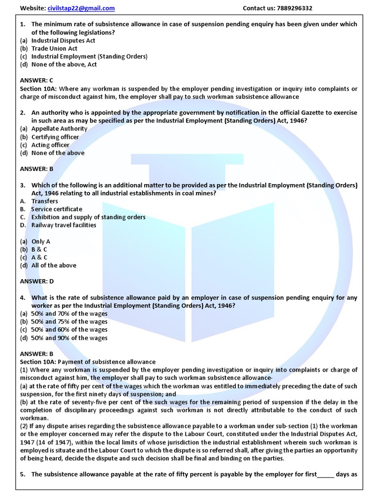 Industrial Relations and Labour Laws MCQs Test Answers PDF Strike