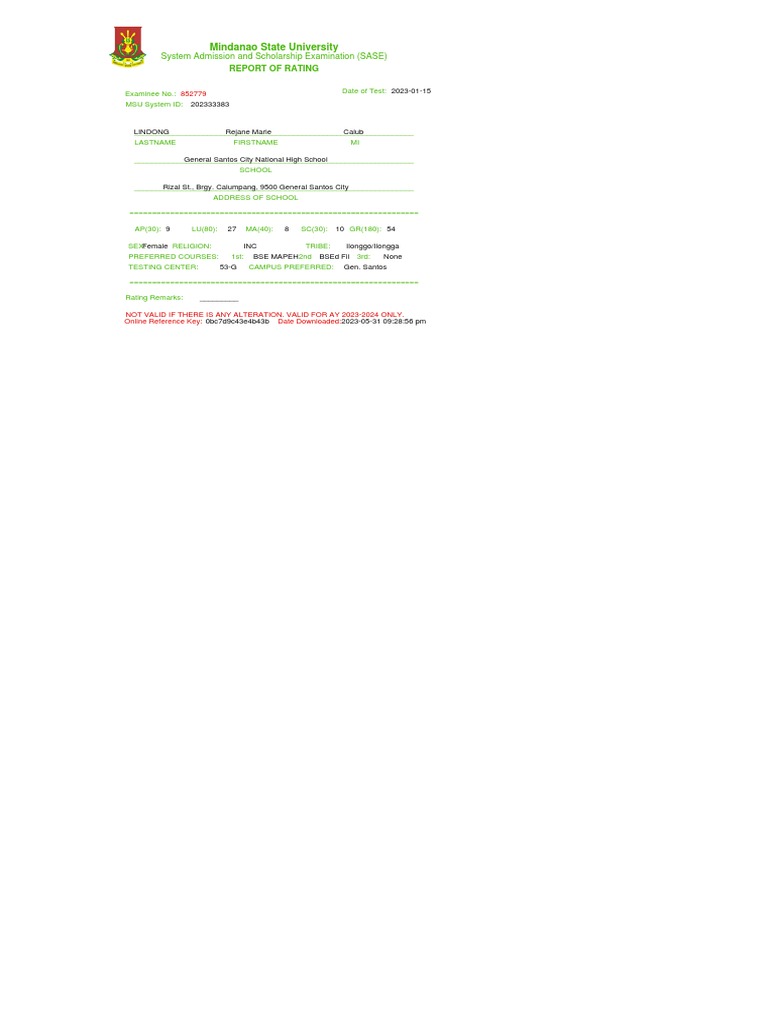 MSU SASE Rating Report for 2023 | PDF