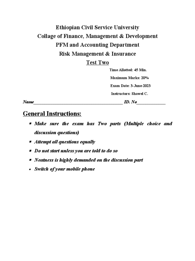 RMI Test 2 PDF Reinsurance Insurance