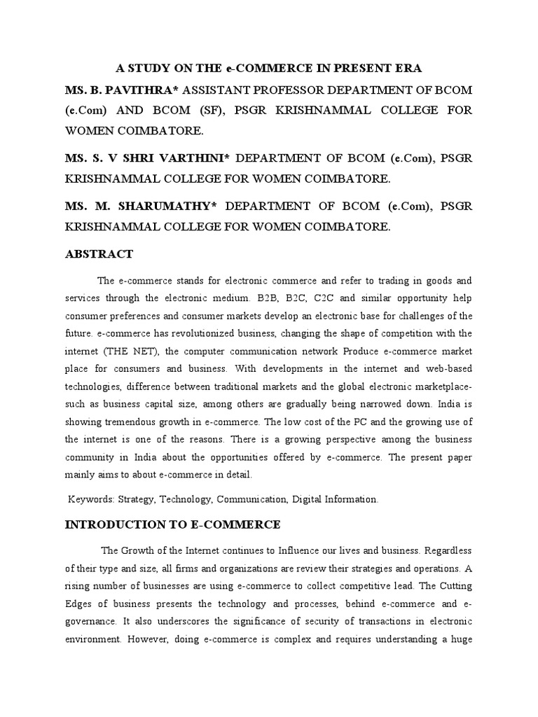 A Study On The E-Commerce in Present Era | PDF | E Commerce | Internet