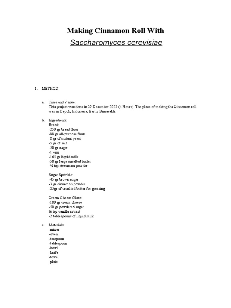 Research project making cinnamon roll with saccharomyces cerevisiae pdf