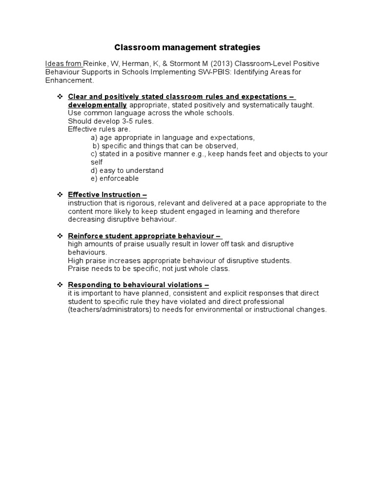 Classroom management strategies pdf