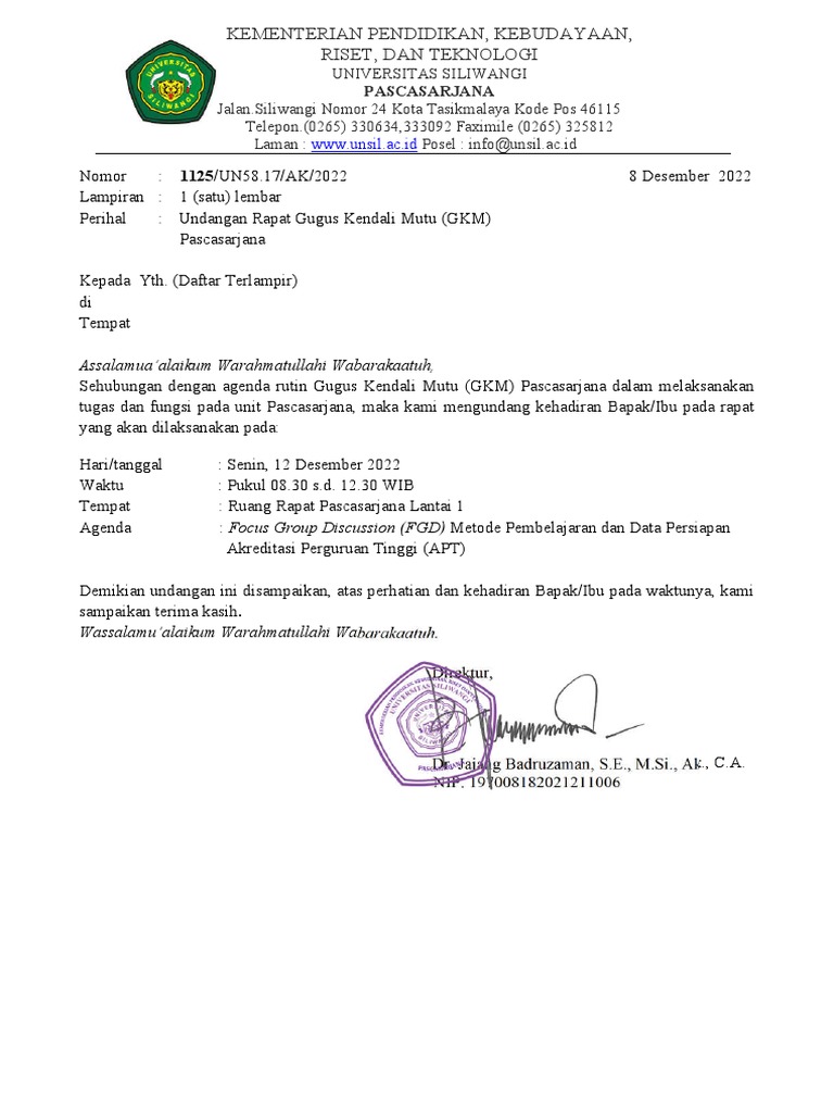 Undangan Rapat GKM Pascasarjana | PDF