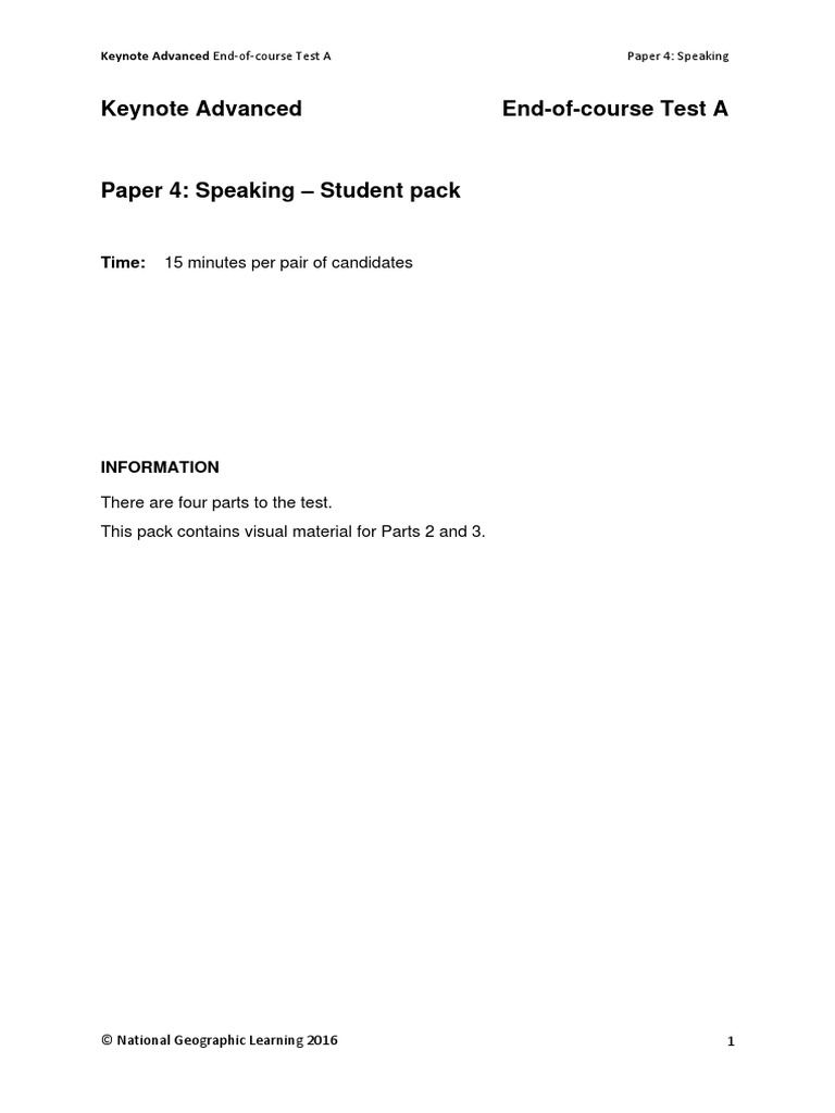 Keynote Advanced Speaking Test | PDF