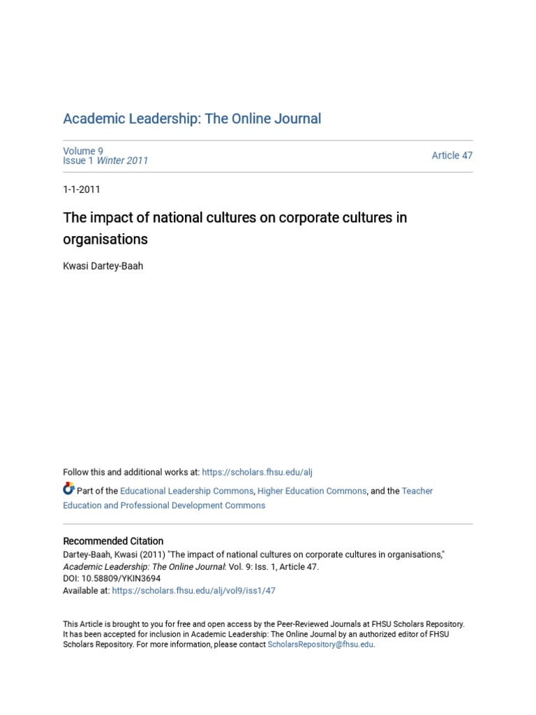 The Impact of National Cultures On Corporate Cultures in Organisa | PDF ...