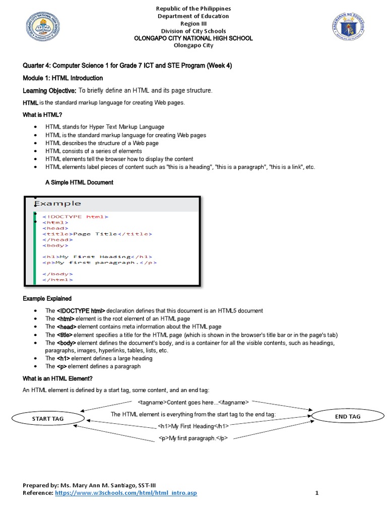 Module 1 HTML Introduction | PDF
