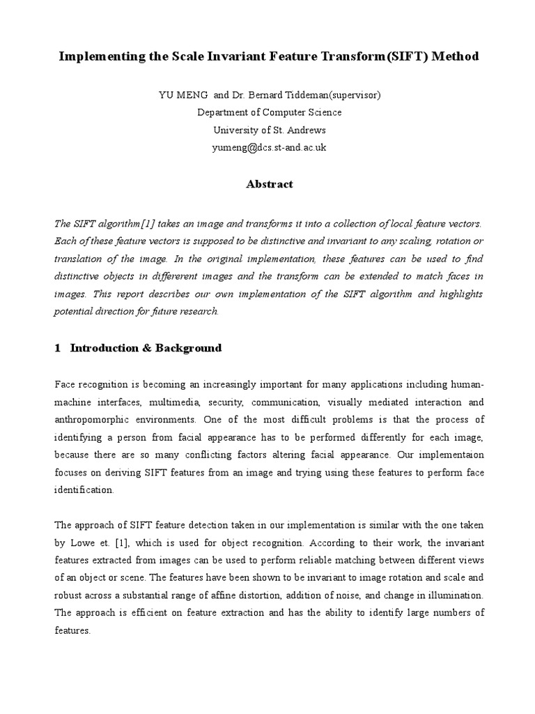 Implementing The Scale Invariant Feature Transform Sift Method | PDF