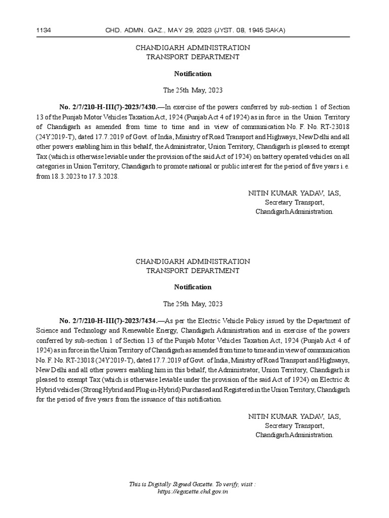 Notification Chandigarh Administration PDF