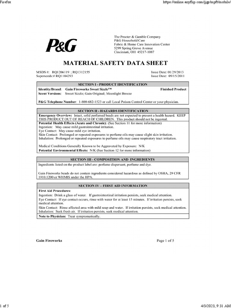 Detergent MSDS PDF