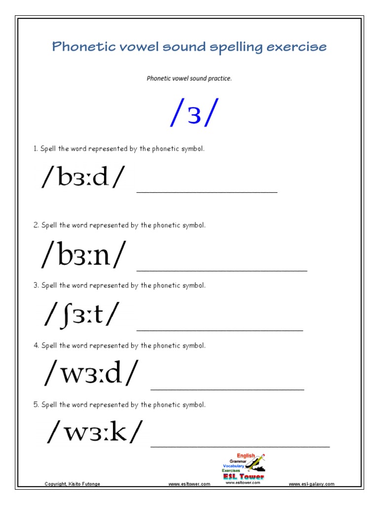 Vowel Sound Spelling Exercise Quiz PDF