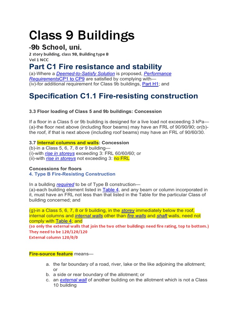 Class 9B Building Fire Safety Standards | PDF