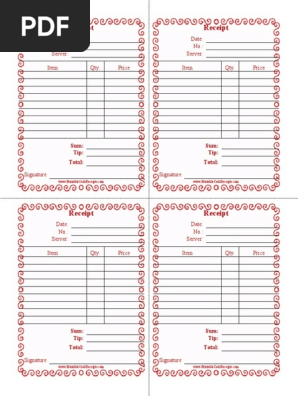 Restaurant Cash Receipt Forms