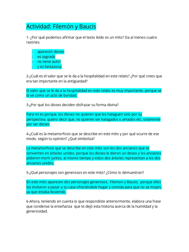 Actividad Filemón y Baucis PDF