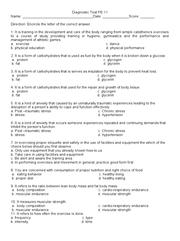 Diagnostic Test Pe11 | PDF