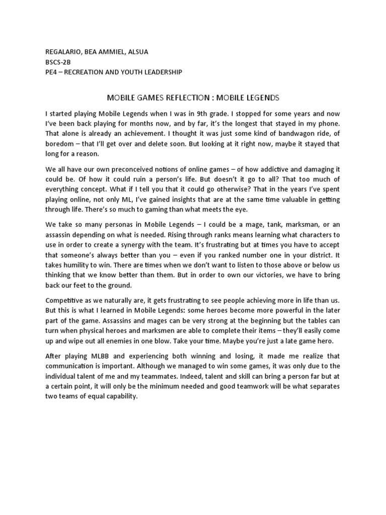 Mobile Games Reflection PDF