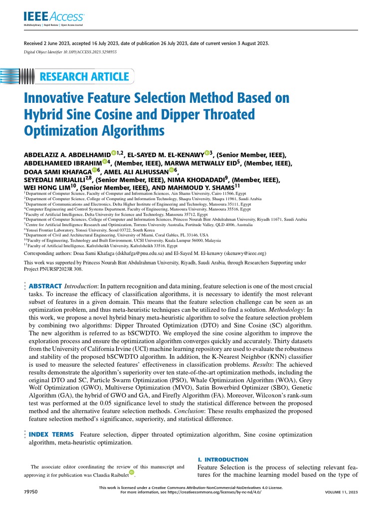 Innovative Feature Selection Method Based On Hybrid Sine Cosine and ...