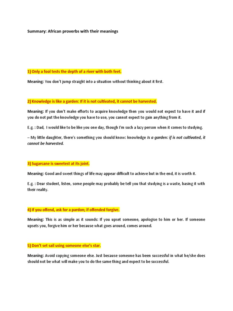 Key African Proverbs and Meanings | PDF