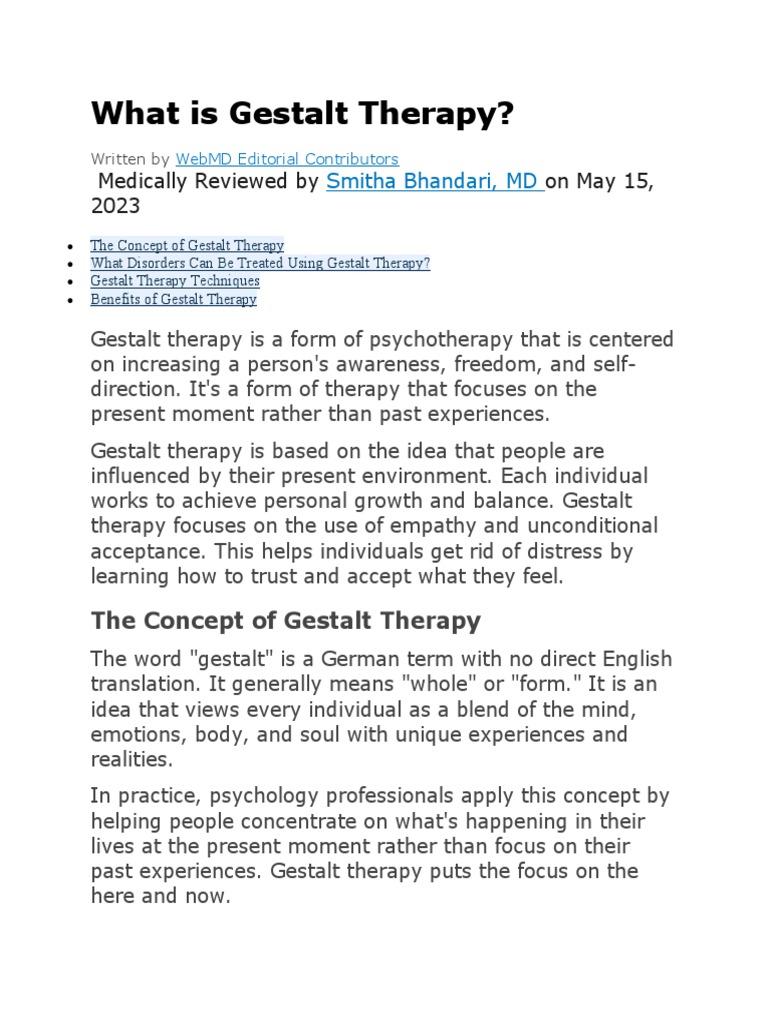 What Is Gestalt Therapy PDF Psychotherapy Gestalt Therapy