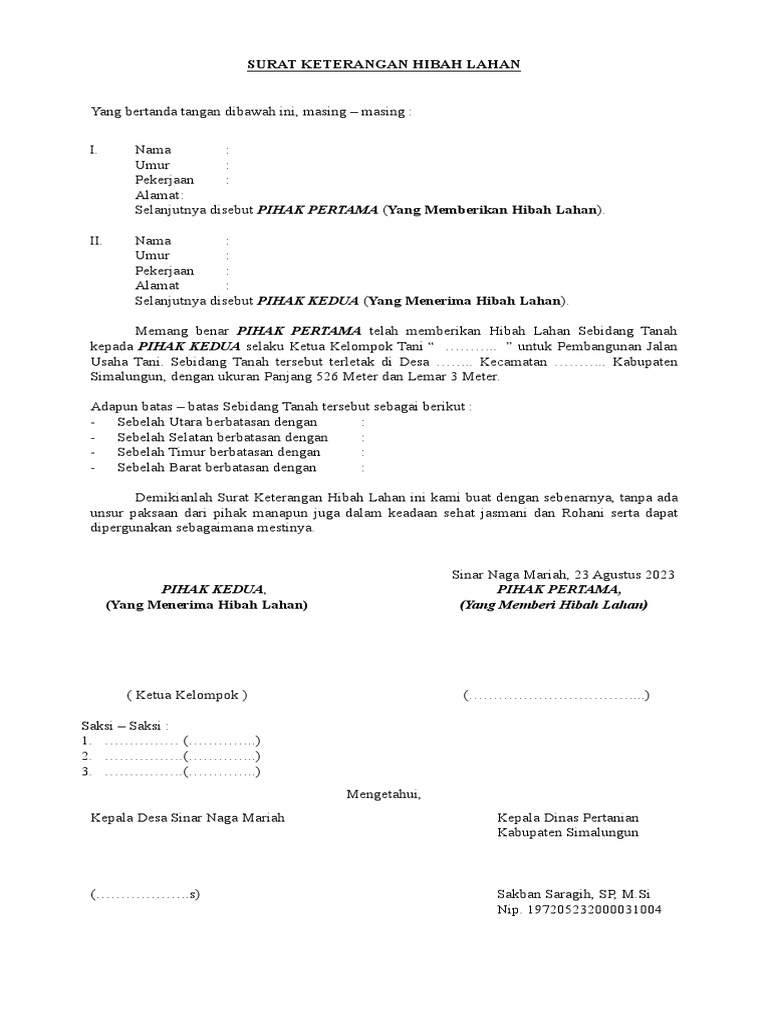 Surat keterangan hibah lahan pdf