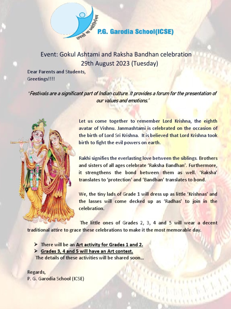 Gokul Ashtami Raksha Bandhan InviteWith Activities Details 202324