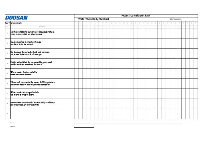 Water Tank Checklist PDF