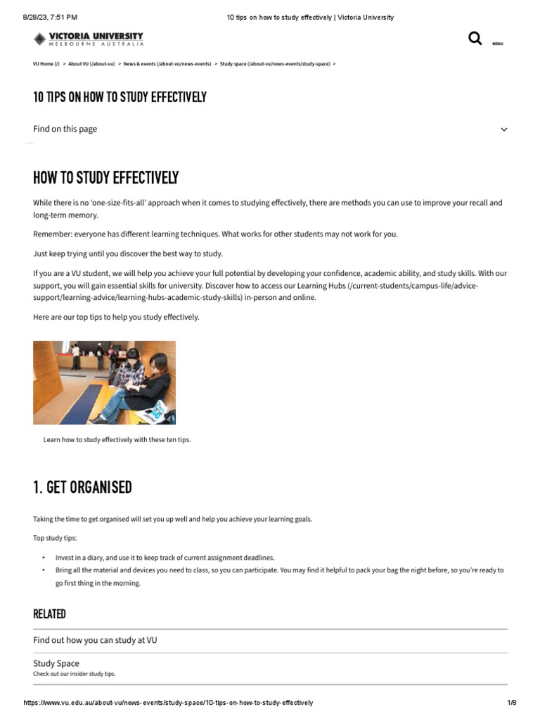 10 Tips On How To Study Effectively - Victoria University | PDF