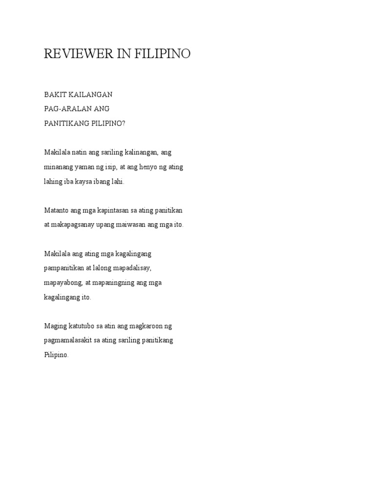 Reviewer in Filipino | PDF