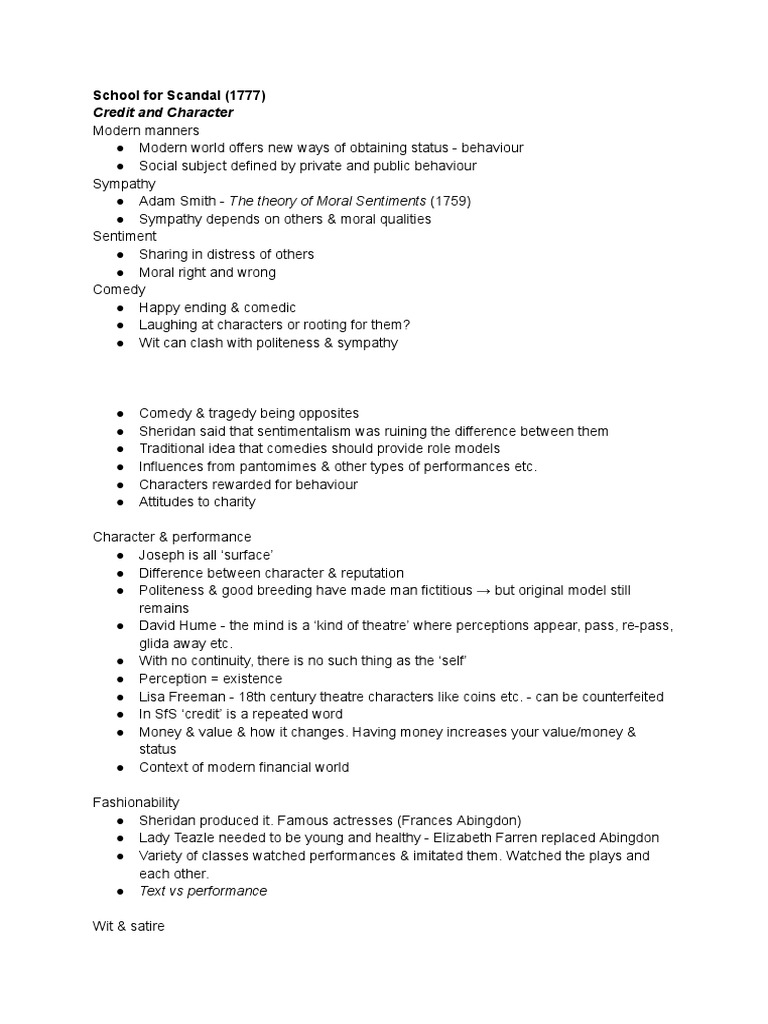 School For Scandal Notes | PDF