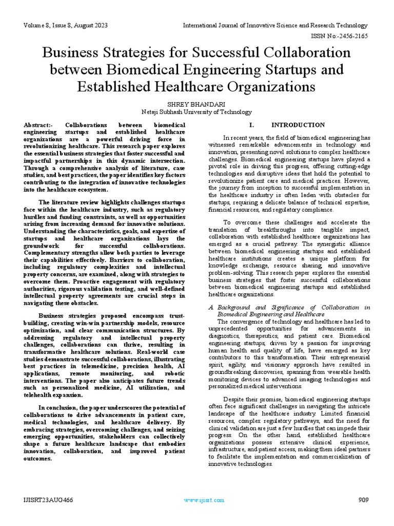Business strategies for successful collaboration between biomedical