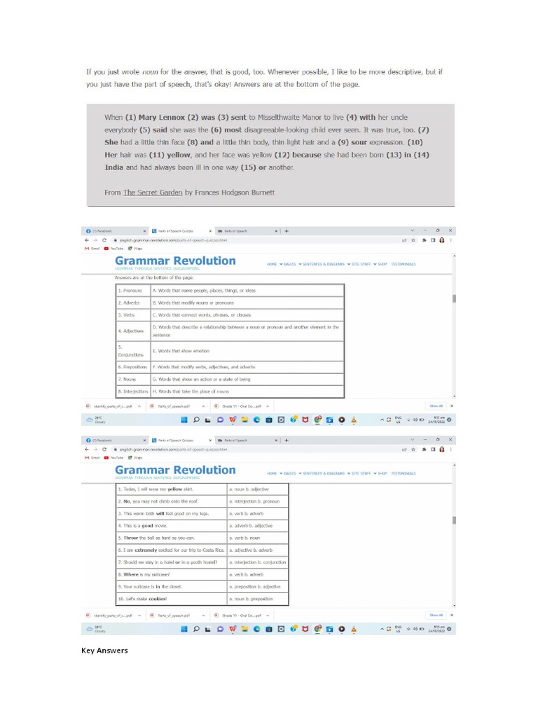 Parts of Speech | PDF
