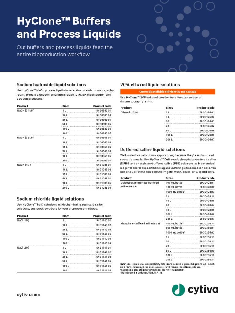 Buffer and Process Liquids Flyer CY33366 15jun23 FL | PDF | Sodium ...
