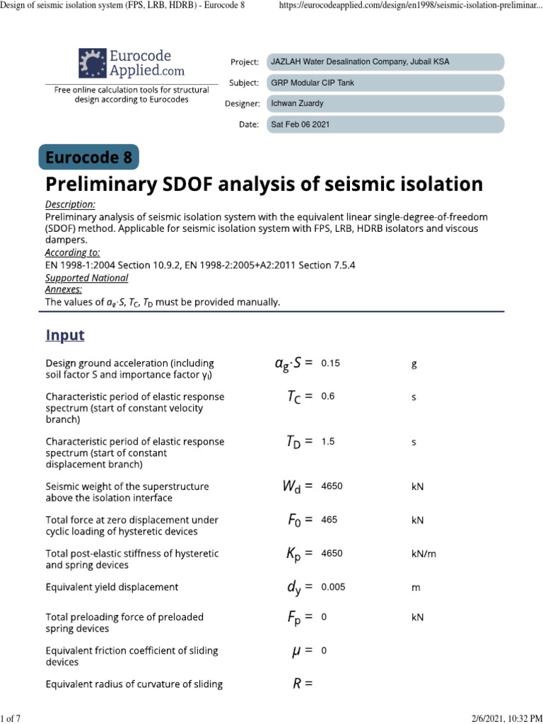 Design of Seismic Isolation System (FPS, LRB, HDRB) - Eurocode 8 | PDF