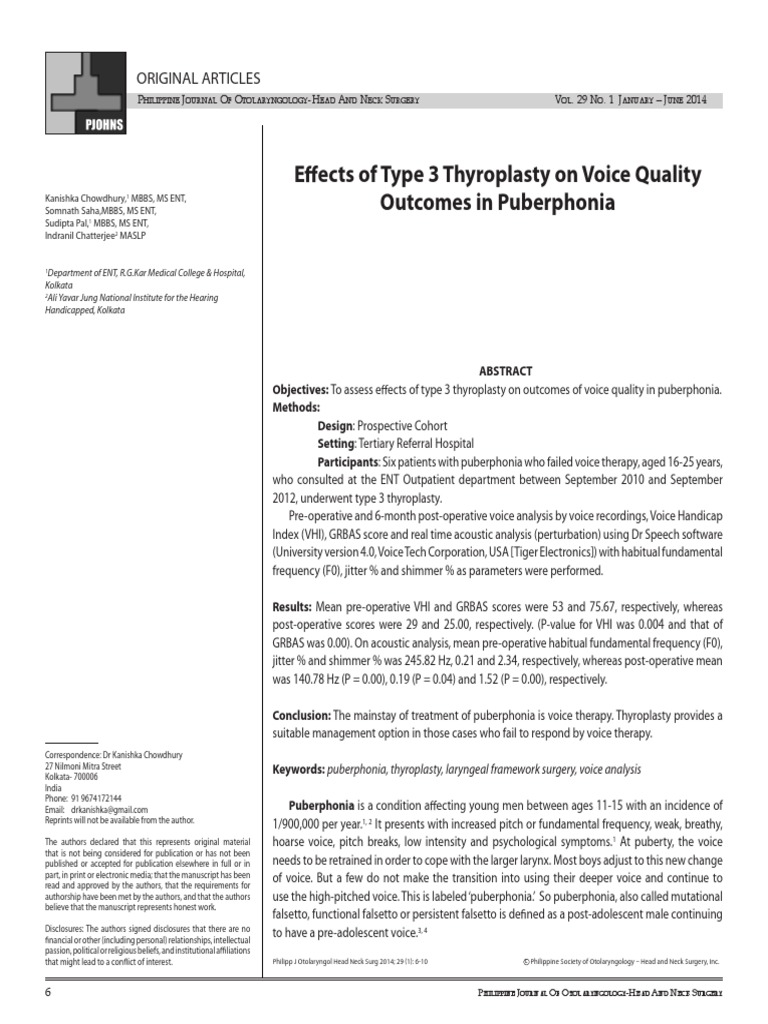Rowena, Orig Article Effects of Type 3 Thyroplasty | PDF | Human Voice ...
