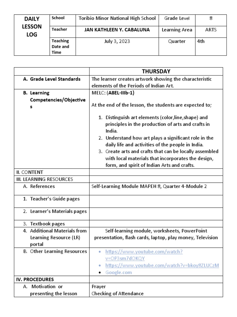 Daily Lesson Log | PDF